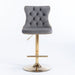 Four Height Adjustable Swivel Bar Stool Velvet Studs Barstool with Footrest and Golden Base- Grey -Home Living Store - -  