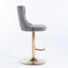 Four Height Adjustable Swivel Bar Stool Velvet Studs Barstool with Footrest and Golden Base- Grey -Home Living Store - -  