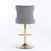 Four Height Adjustable Swivel Bar Stool Velvet Studs Barstool with Footrest and Golden Base- Grey -Home Living Store - -  