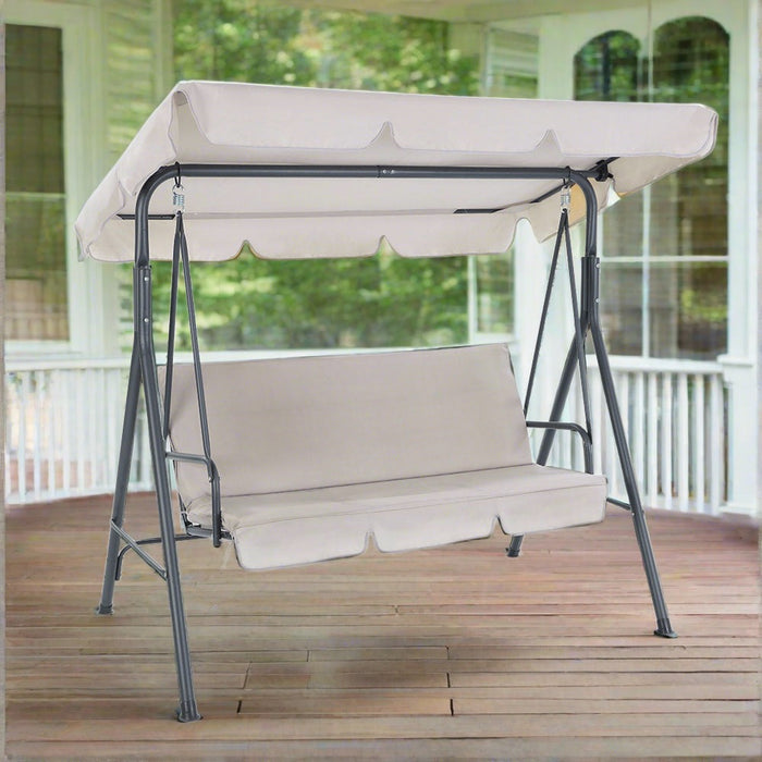Gardeon Outdoor Swing Chair Garden Bench Furniture Canopy 3 Seater Beige