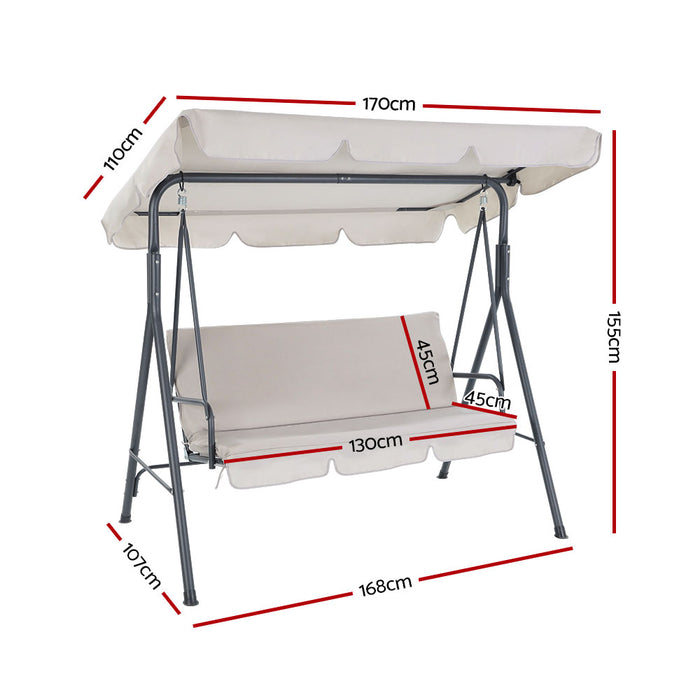 Gardeon Outdoor Swing Chair Garden Bench Furniture Canopy 3 Seater Beige Dimensions