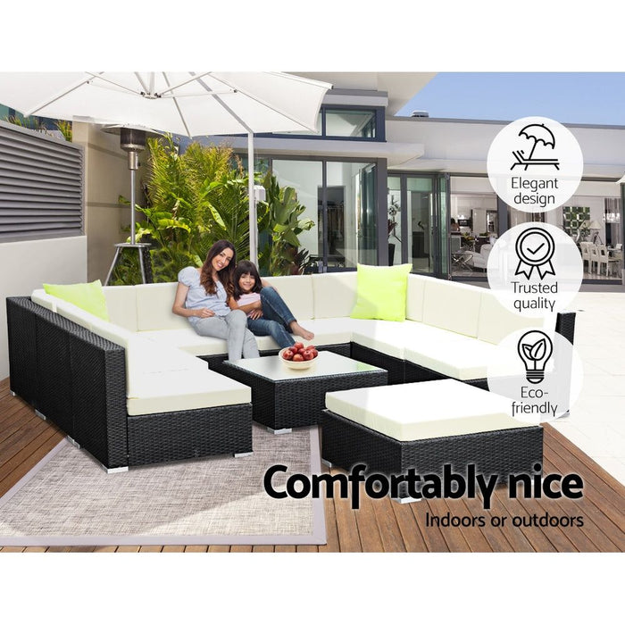 Gardeon 10PC Outdoor Furniture Sofa Set Wicker Garden Patio Lounge -Home Living Store - -  