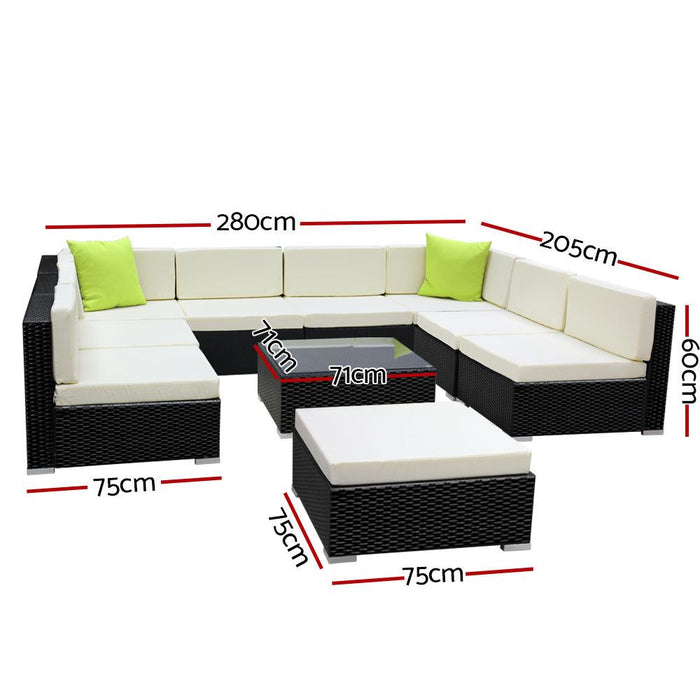 Gardeon 10PC Outdoor Furniture Sofa Set Wicker Garden Patio Lounge -Home Living Store - -  