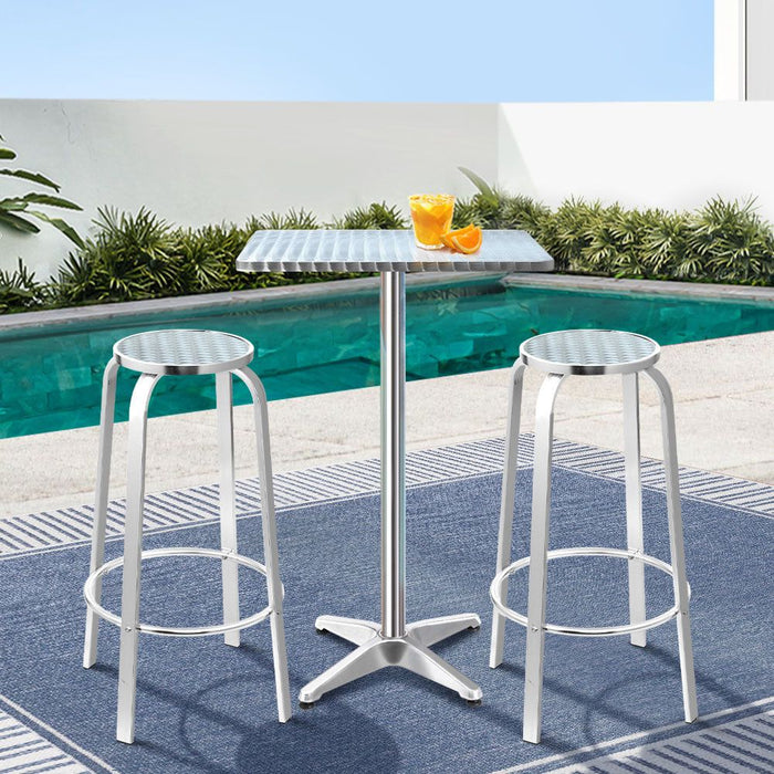 Gardeon 3-Piece Outdoor Bar Set Bistro Table Stools Adjustable Square Cafe -Home Living Store - -  