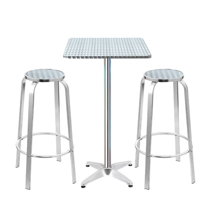 Gardeon 3-Piece Outdoor Bar Set Bistro Table Stools Adjustable Square Cafe -Home Living Store - -  