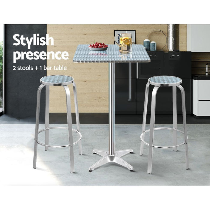 Gardeon 3-Piece Outdoor Bar Set Bistro Table Stools Adjustable Square Cafe -Home Living Store - -  