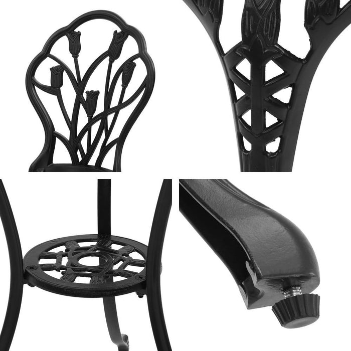 Gardeon 3PC Outdoor Setting Cast Aluminium Bistro Table Chair Patio Black -Home Living Store - -  