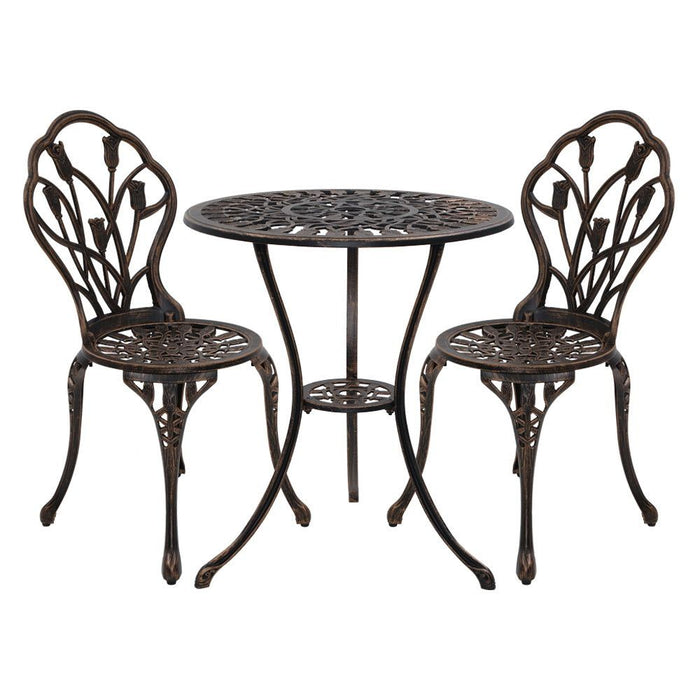 Gardeon 3PC Outdoor Setting Cast Aluminium Bistro Table Chair Patio Bronze -Home Living Store - -  