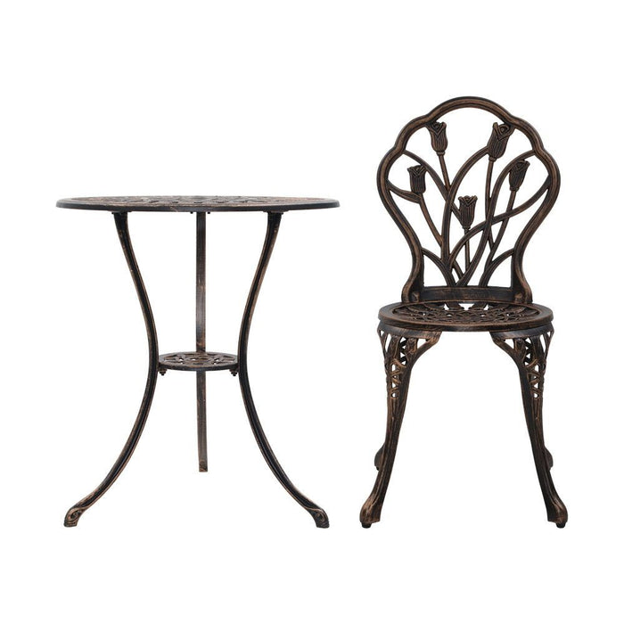 Gardeon 3PC Outdoor Setting Cast Aluminium Bistro Table Chair Patio Bronze -Home Living Store - -  