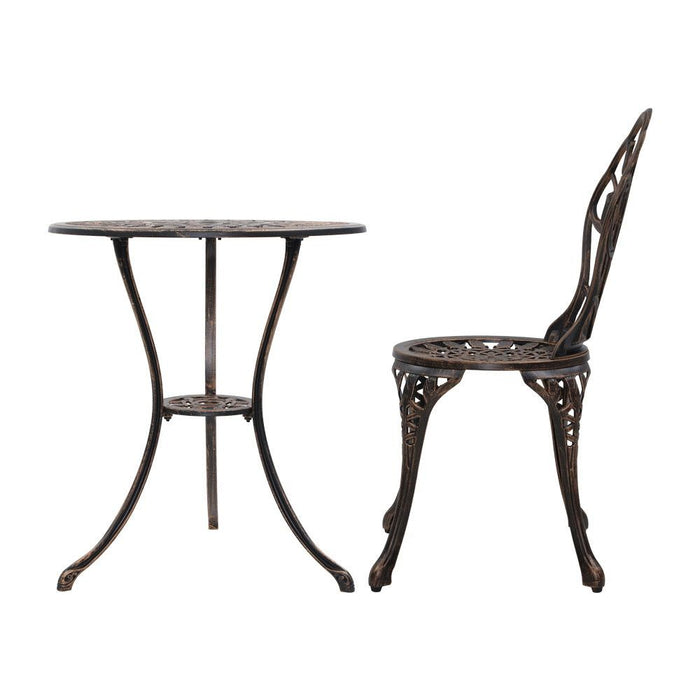 Gardeon 3PC Outdoor Setting Cast Aluminium Bistro Table Chair Patio Bronze -Home Living Store - -  