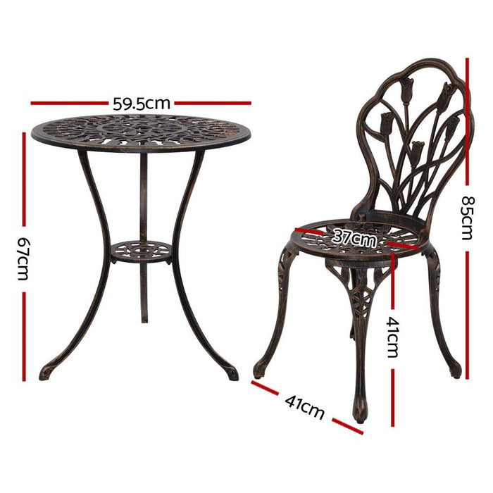 Gardeon 3PC Outdoor Setting Cast Aluminium Bistro Table Chair Patio Bronze -Home Living Store - -  