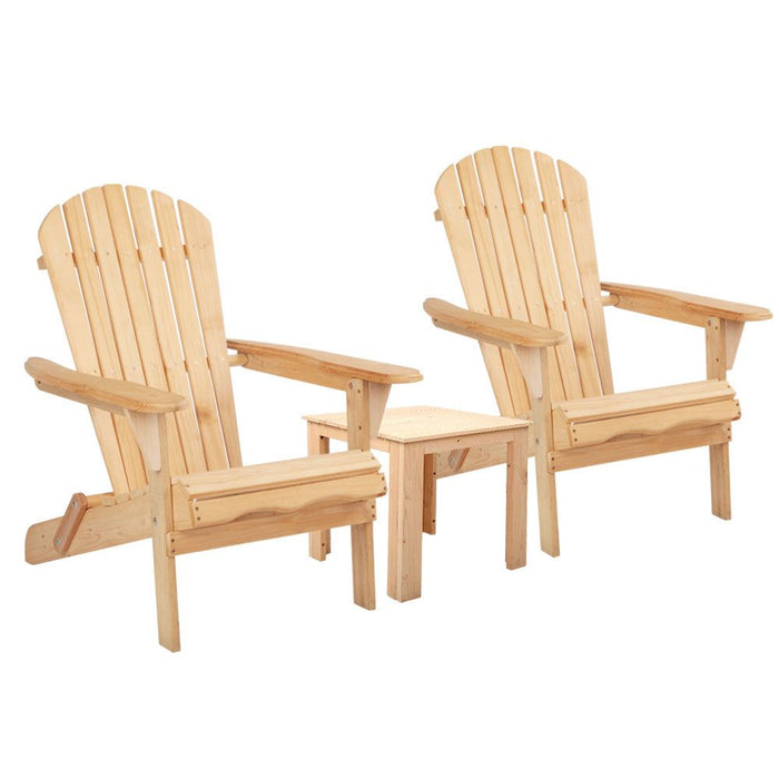 Gardeon 3 Piece Wooden Outdoor Beach Chair and Table Set -Home Living Store - -  