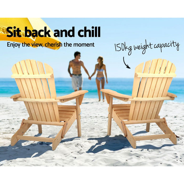 Gardeon 3 Piece Wooden Outdoor Beach Chair and Table Set -Home Living Store - -  