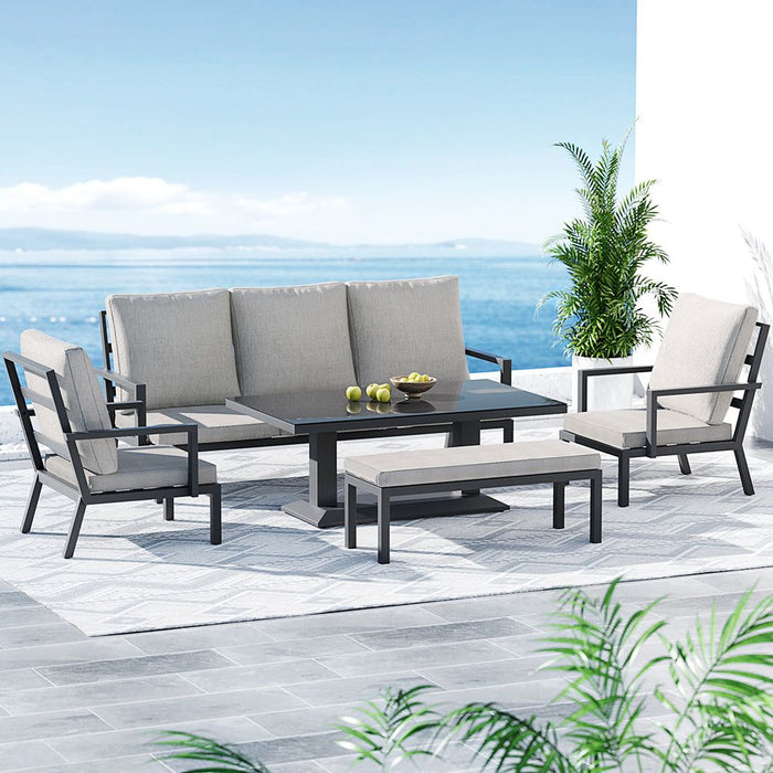 Gardeon 5PCS Outdoor Furniture Setting Table Chair Set Aluminium Sofa 7-Seater -Home Living Store - -  