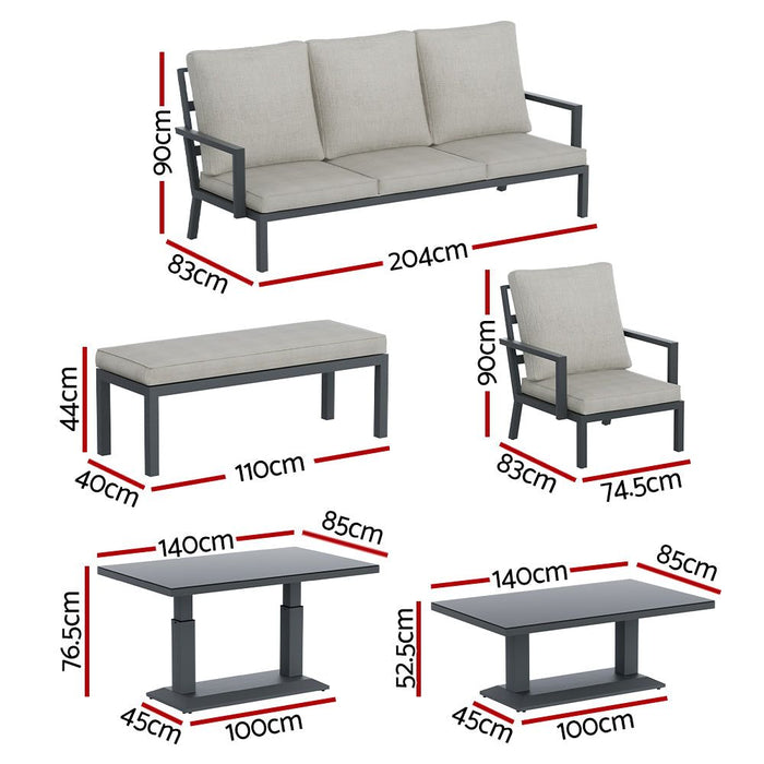 Gardeon 5PCS Outdoor Furniture Setting Table Chair Set Aluminium Sofa 7-Seater -Home Living Store - -  