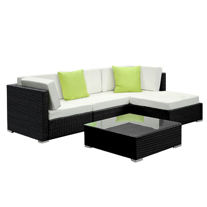 Gardeon 5PC Sofa Set with Storage Cover Outdoor Furniture Wicker -Home Living Store - -  