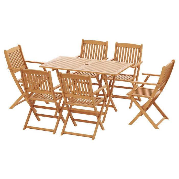 Gardeon 7PCS Outdoor Dining Set Garden Chairs Table Patio Foldable 6 Seater Wood -Home Living Store - -  