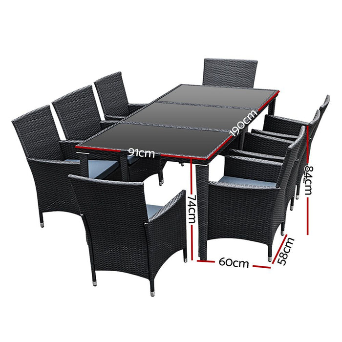 Gardeon 9 Piece Outdoor Dining Set - Black -Home Living Store - -  