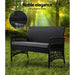 Gardeon Four Piece Outdoor Furniture Lounge Setting Wicker Dining Set Black -Home Living Store - -  