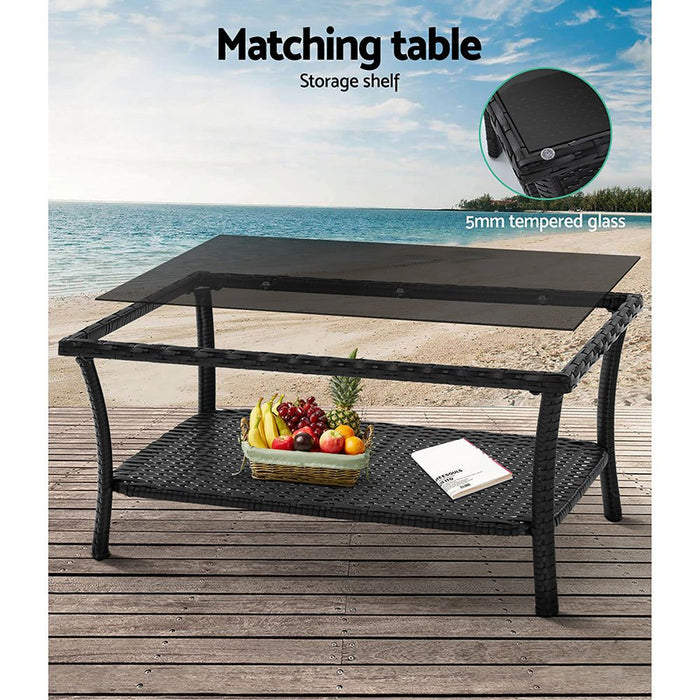 Gardeon Four Piece Outdoor Furniture Lounge Setting Wicker Dining Set Black -Home Living Store - -  
