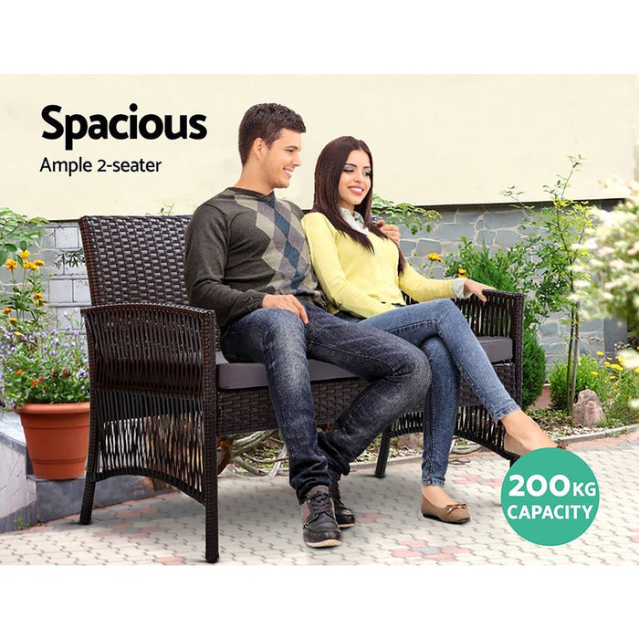 Gardeon Four Piece Outdoor Furniture Lounge Setting Wicker Dining Set Black -Home Living Store - -  