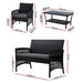 Gardeon Four Piece Outdoor Furniture Lounge Setting Wicker Dining Set Black -Home Living Store - -  