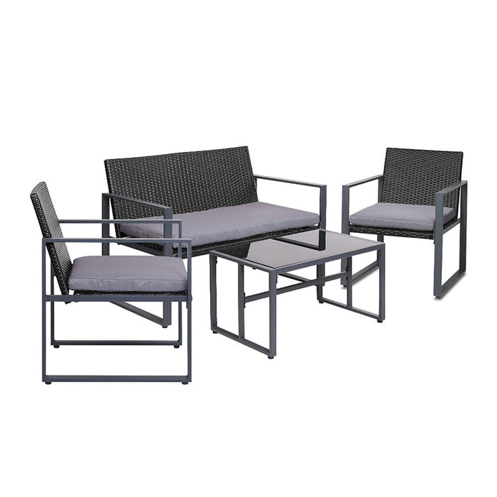 Gardeon Four Piece Outdoor Furniture Patio Table Chair Black -Home Living Store - -  