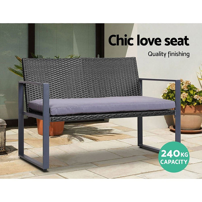 Gardeon Four Piece Outdoor Furniture Patio Table Chair Black -Home Living Store - -  