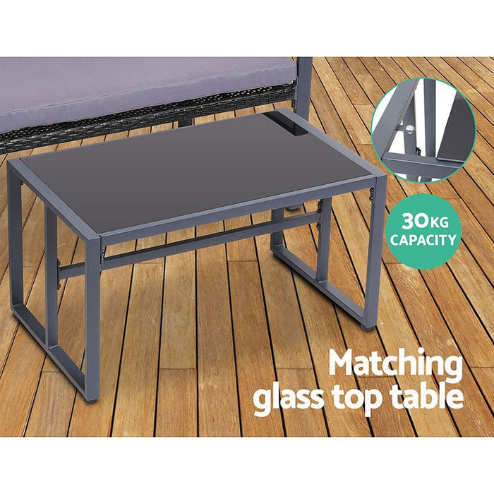 Gardeon Four Piece Outdoor Furniture Patio Table Chair Black -Home Living Store - -  