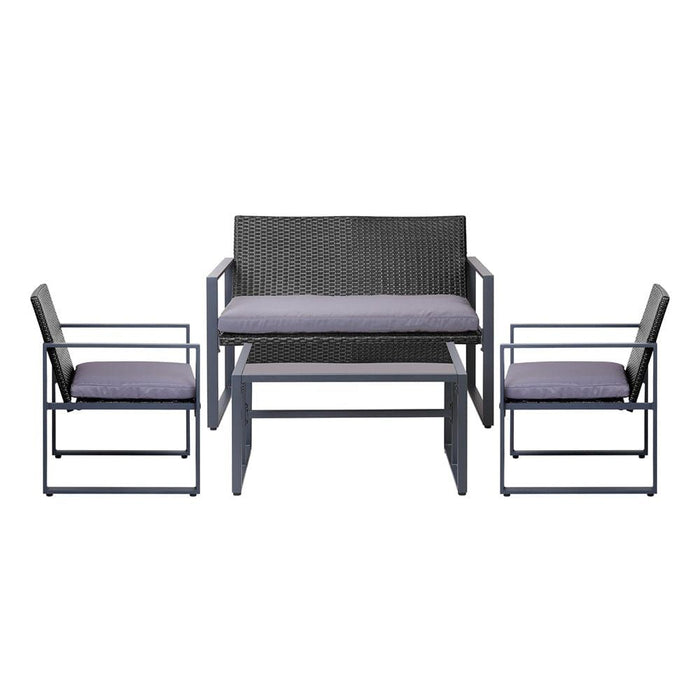 Gardeon Four Piece Outdoor Furniture Patio Table Chair Black -Home Living Store - -  