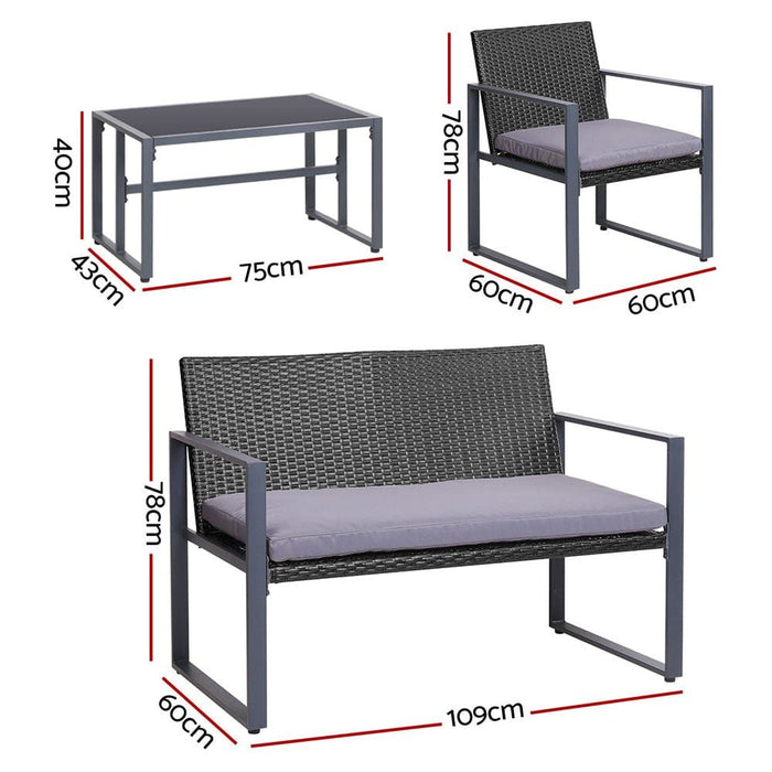 Gardeon Four Piece Outdoor Furniture Patio Table Chair Black -Home Living Store - -  