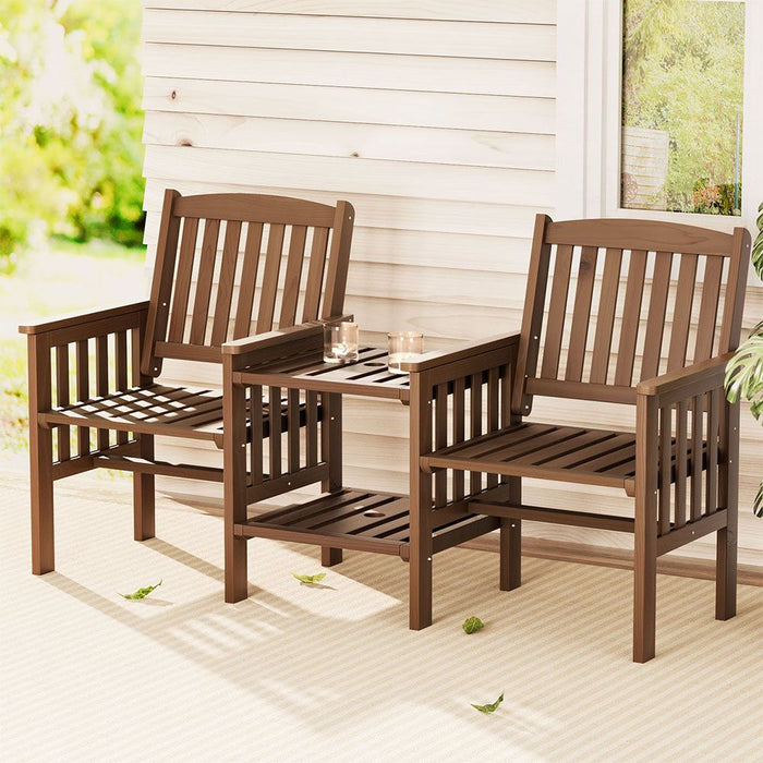 Gardeon Garden Bench Chair Table Loveseat Wooden Outdoor Furniture Patio Park Brown -Home Living Store - -  