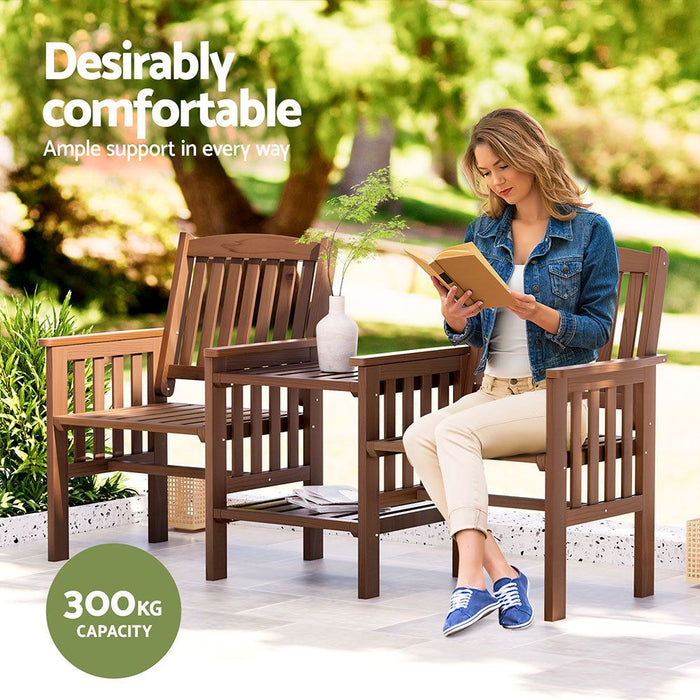 Gardeon Garden Bench Chair Table Loveseat Wooden Outdoor Furniture Patio Park Brown -Home Living Store - -  