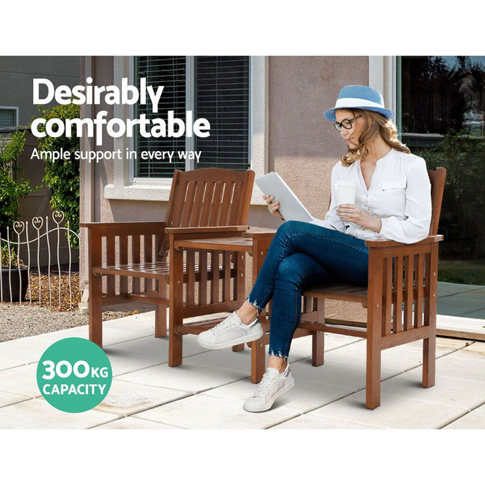 Gardeon Garden Bench Chair Table Loveseat Wooden Outdoor Furniture Patio Park Brown -Home Living Store - -  