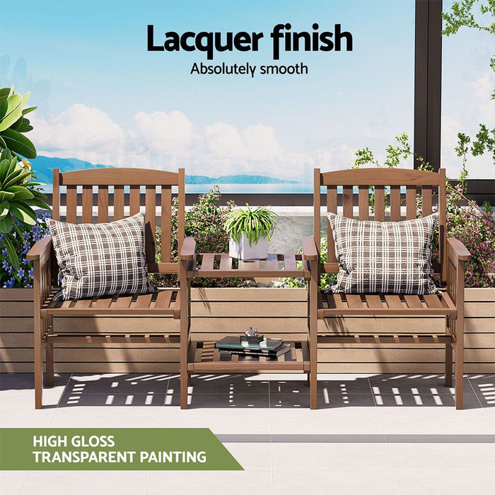Gardeon Garden Bench Chair Table Loveseat Wooden Outdoor Furniture Patio Park Brown -Home Living Store - -  