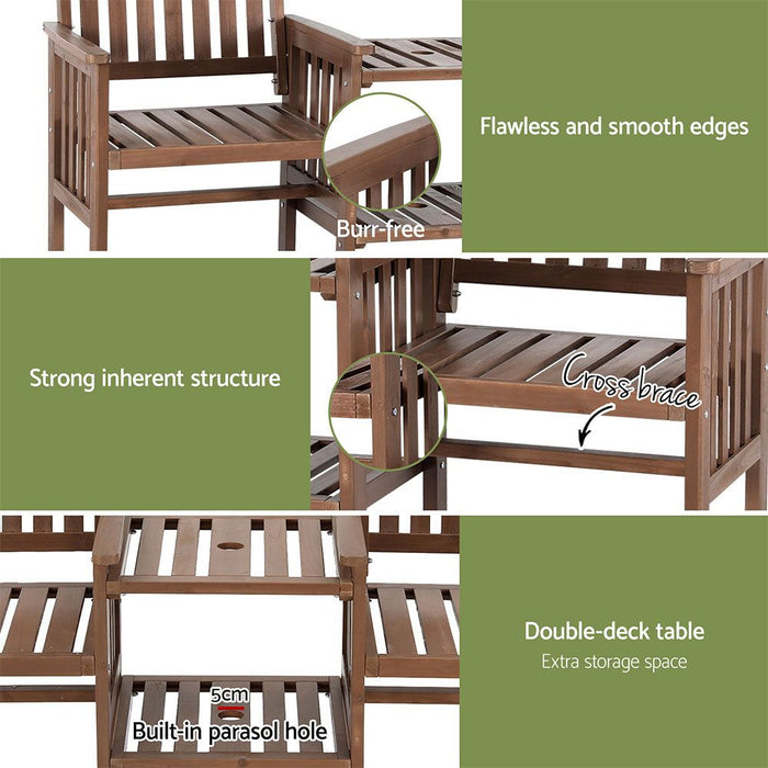 Gardeon Garden Bench Chair Table Loveseat Wooden Outdoor Furniture Patio Park Brown -Home Living Store - -  