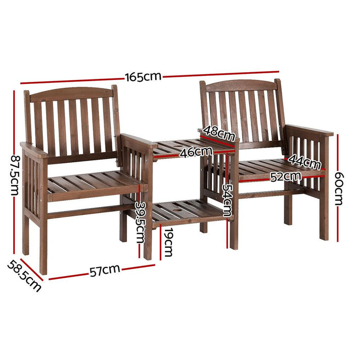 Gardeon Garden Bench Chair Table Loveseat Wooden Outdoor Furniture Patio Park Brown -Home Living Store - -  