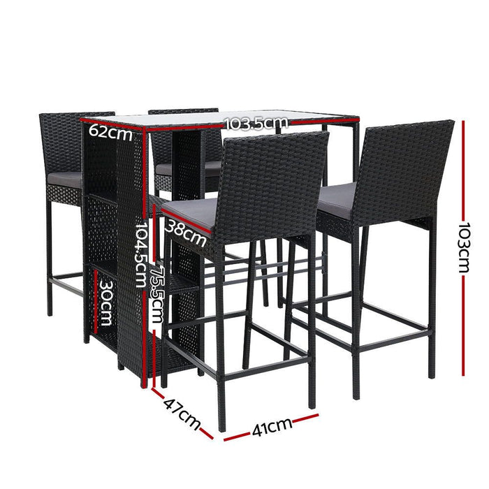 Gardeon Outdoor Bar Set Table Stools Furniture Dining Chairs Wicker Patio Garden -Home Living Store - -  