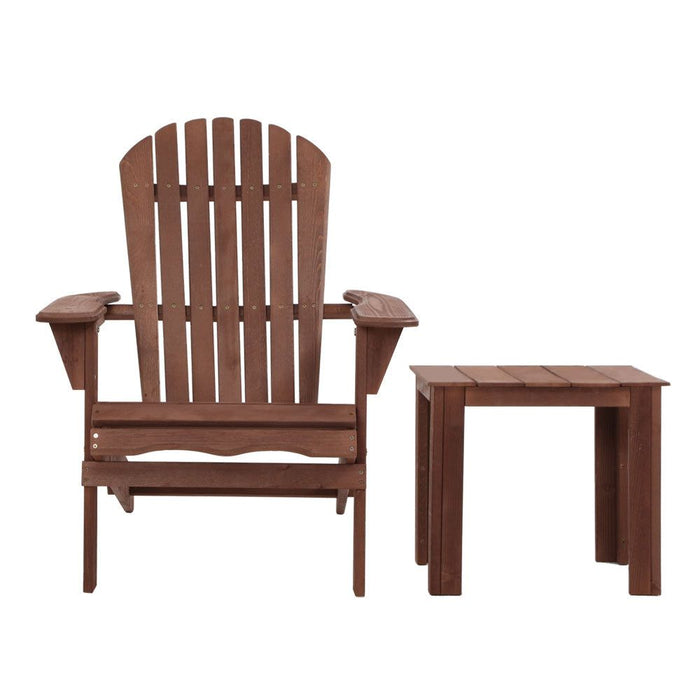 Gardeon Outdoor Folding Beach Camping Chairs Table Set Wooden Adirondack Lounge -Home Living Store - -  