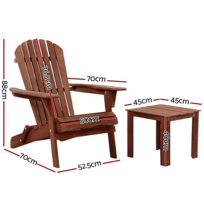 Gardeon Outdoor Folding Beach Camping Chairs Table Set Wooden Adirondack Lounge -Home Living Store - -  