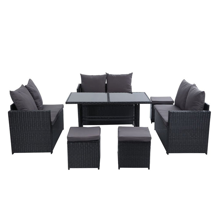 Gardeon Outdoor Furniture Dining Setting Sofa Set Lounge Wicker Nine Seater Black -Home Living Store - -  