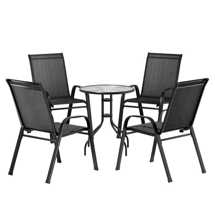 Gardeon Outdoor Furniture Five Piece Table and chairs Stackable Bistro Set Patio Coffee -Home Living Store - -  