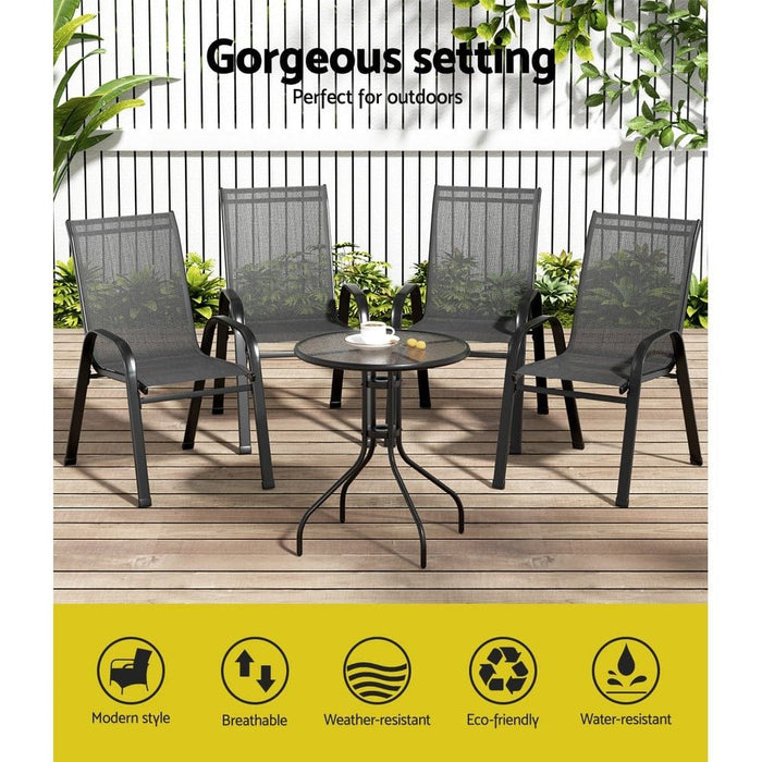 Gardeon Outdoor Furniture Five Piece Table and chairs Stackable Bistro Set Patio Coffee -Home Living Store - -  