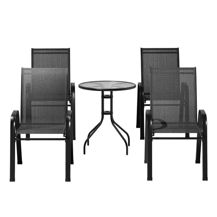 Gardeon Outdoor Furniture Five Piece Table and chairs Stackable Bistro Set Patio Coffee -Home Living Store - -  
