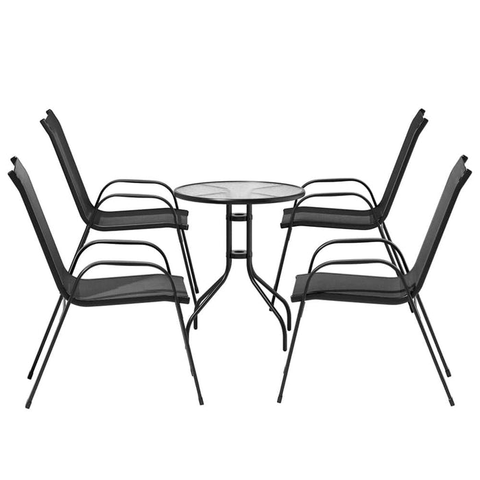 Gardeon Outdoor Furniture Five Piece Table and chairs Stackable Bistro Set Patio Coffee -Home Living Store - -  