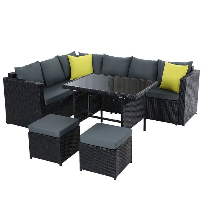 Gardeon Outdoor Furniture Patio Set Dining Sofa Table Chair Lounge Wicker Garden Black -Home Living Store - -  