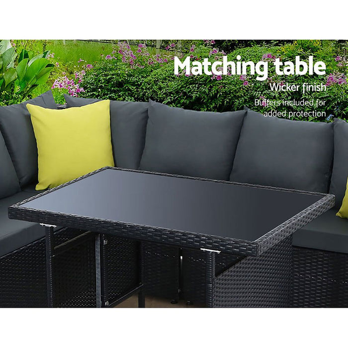Gardeon Outdoor Furniture Patio Set Dining Sofa Table Chair Lounge Wicker Garden Black -Home Living Store - -  