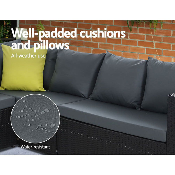 Gardeon Outdoor Furniture Patio Set Dining Sofa Table Chair Lounge Wicker Garden Black -Home Living Store - -  