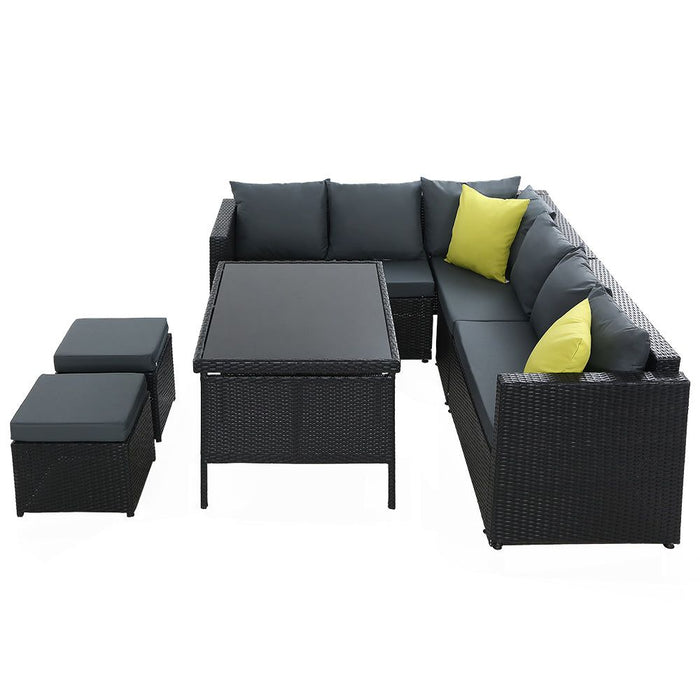 Gardeon Outdoor Furniture Patio Set Dining Sofa Table Chair Lounge Wicker Garden Black -Home Living Store - -  