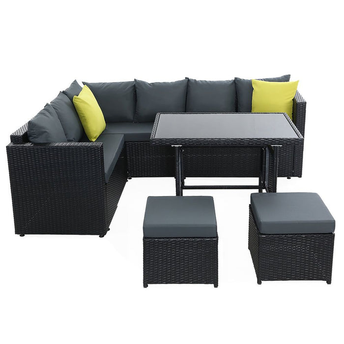 Gardeon Outdoor Furniture Patio Set Dining Sofa Table Chair Lounge Wicker Garden Black -Home Living Store - -  